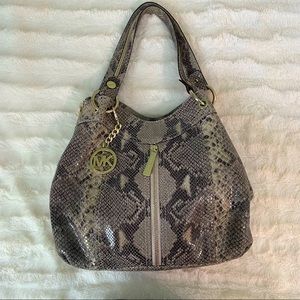Michael Kors Snake Print Shoulder Bag - Gray and Black